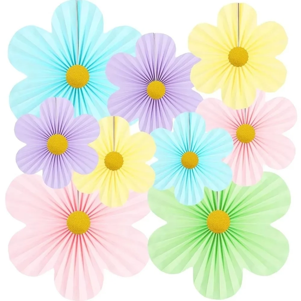 

Розовые бумажные вееры-цветы набор 9 шт.