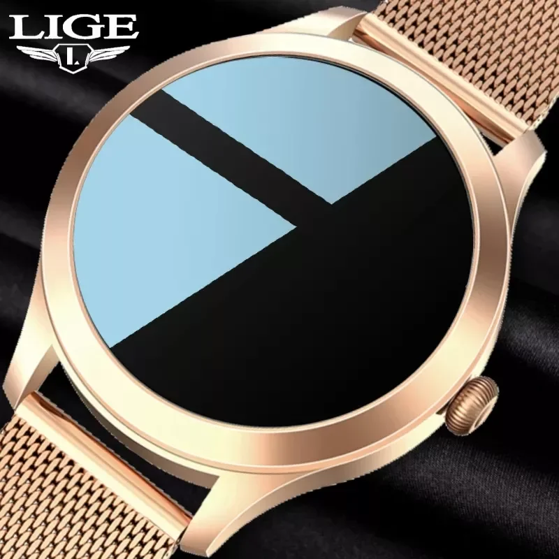 

LIGE New Smartwatch Women Blood Pressure Heart Rate Monitor Fitness Tracker Round Full Touch Women's Smart Watch for Android