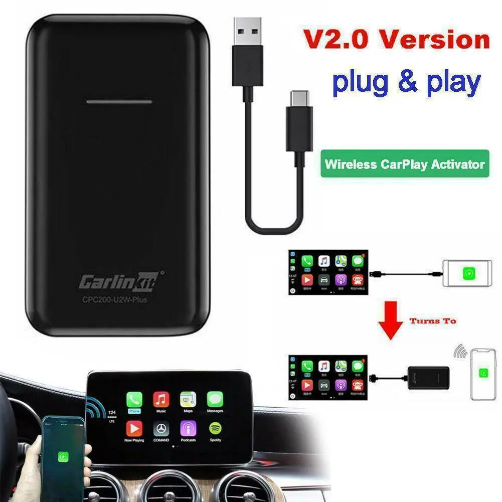 Car Wireless CarPlay Adapter USB For Wired CarPlay Wireless Bluetooth Activator 5V 1-2.1A Black, White CPC200-U2W-Plus