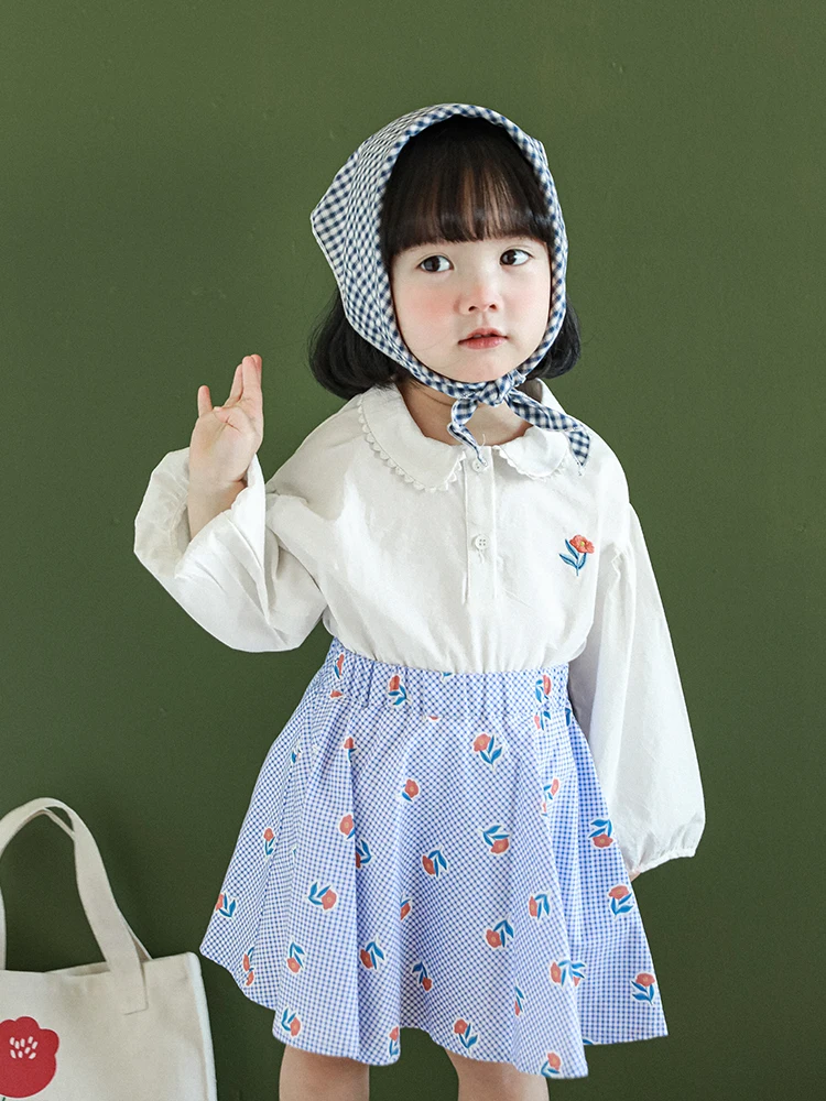 

Spring New Children Wear Girls Roland Check Red Flower Safety Pants Skirt
