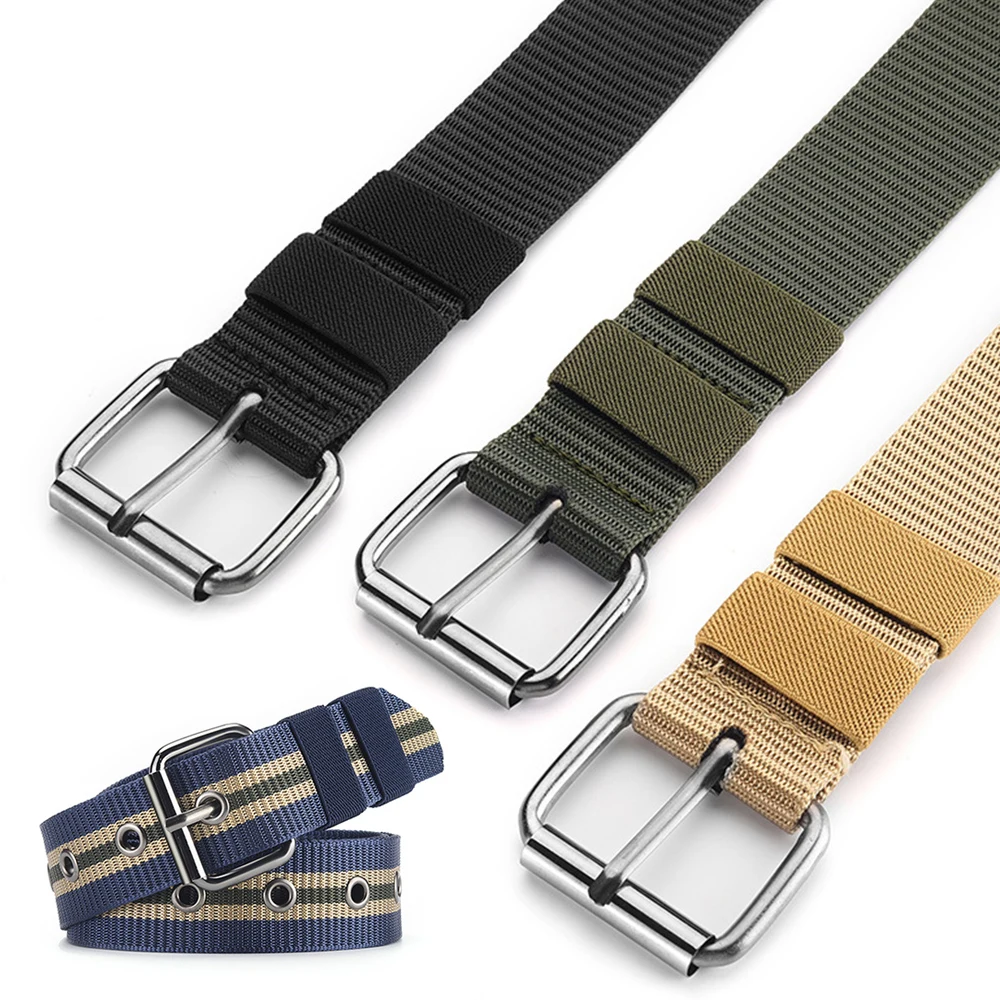 

Striped Canvas Belt Alloy Pin Buckle Waist Belt Men Women Outdoor Military Tactical Nylon Braided Waistbands For Jeans Ceintures