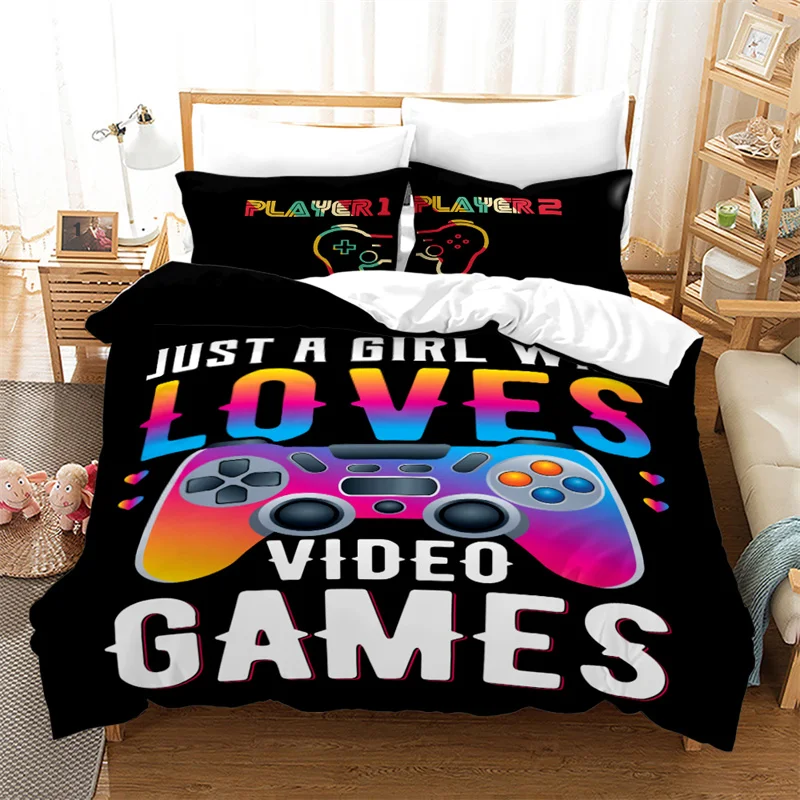 

Polyester 3D Print Comforter Cover Single For Kids Teens Bedroom Dorm Gamer Duvet Cover Video Games Modern Gamepad Bedding Set