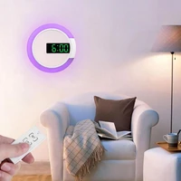 smart multi functional temperature rgb led wall clock new mirror hollow with remote control for bedroom livingroomdecoration
