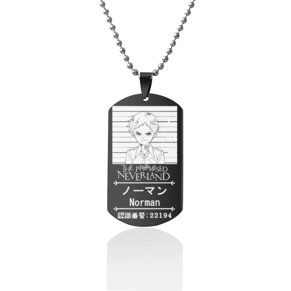 Улица анимации японского аниме "Обещанный Неверленд": чёрные нержавеющие стальные кулоны с дог-тегами для мужчин и женщин, украшение для косплея.