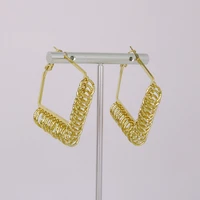 gold color square hoop earring with round tassel for women female jewelry wholesale fashion ear accessories