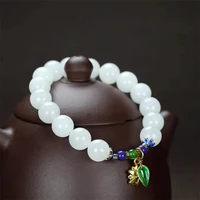 hot selling natural hand carve baranglet cloisonne white jade round 10mm bead bracelet fashion jewelry men women luck gifts