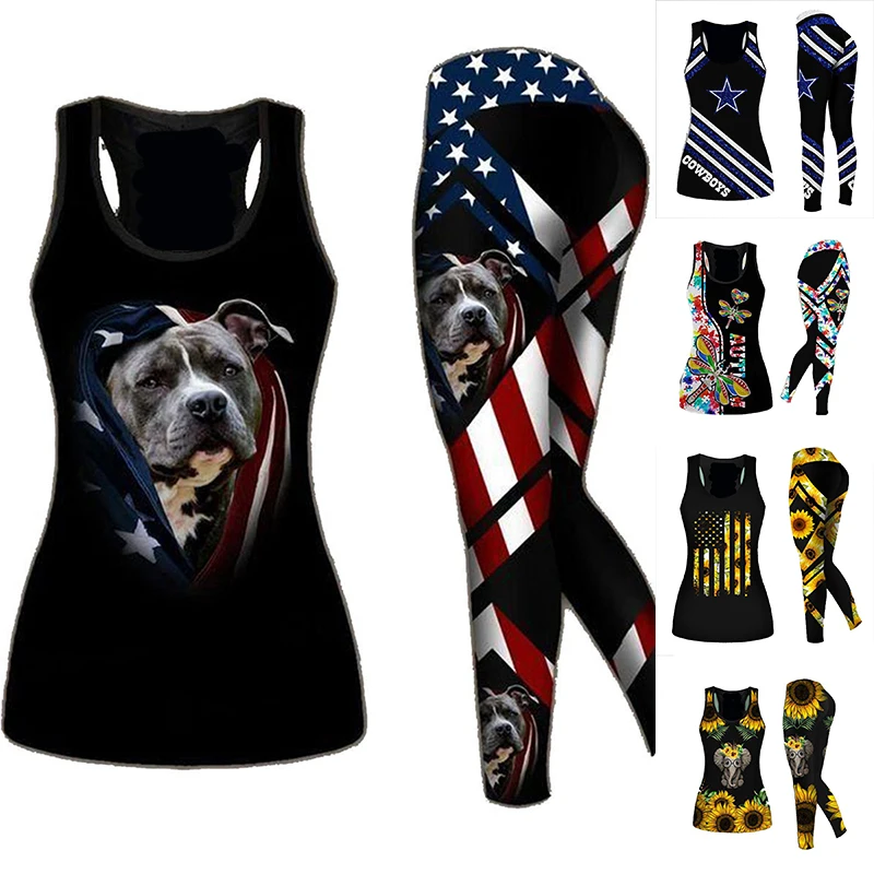 

2023 Spring Summer Women 2 Piece Yoga Set Animal Printing Yoga Clothes Sleeveless Printing Activewear Set Elegance Yoga Pants
