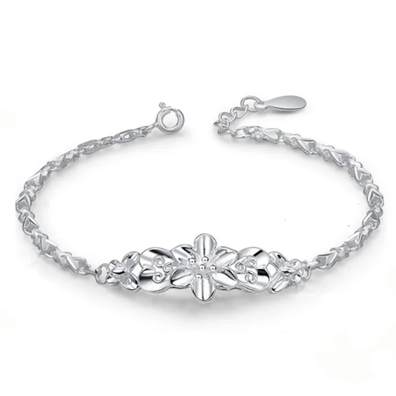 

Fashion Beautiful 925 Sterling Silver Solid Flower Bracelet for Women Chain Charm Classic Wedding Gift Jewelry Wholesale