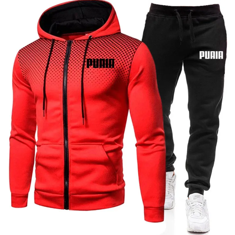 2023 New Spring Men's Printed Hoodie Set Fleece Zipper Sweater Casual Sports Sweater Men's Exercise