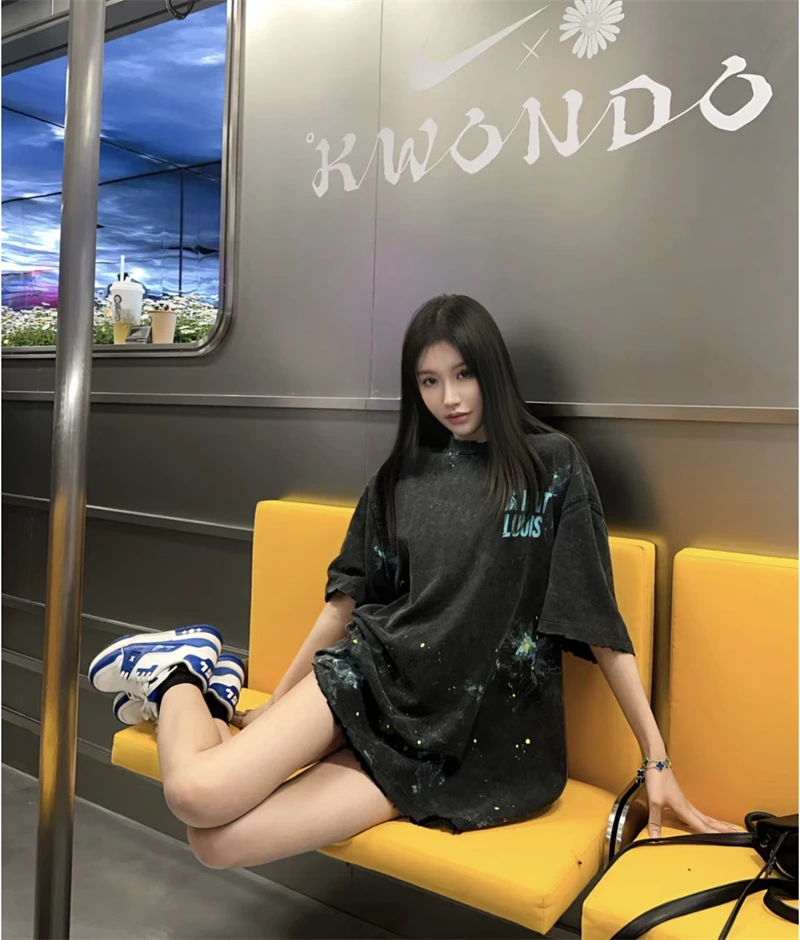 Винтажная хлопковая футболка SSSAINT LOUIS Y2k с коротким рукавом и круглым вырезом