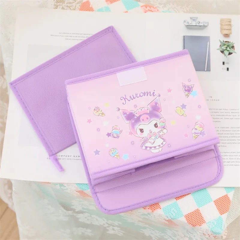 Kawaii My Melody Kuromi Cinnamoroll клетчатая кожаная настольная коробка для хранения с откидной