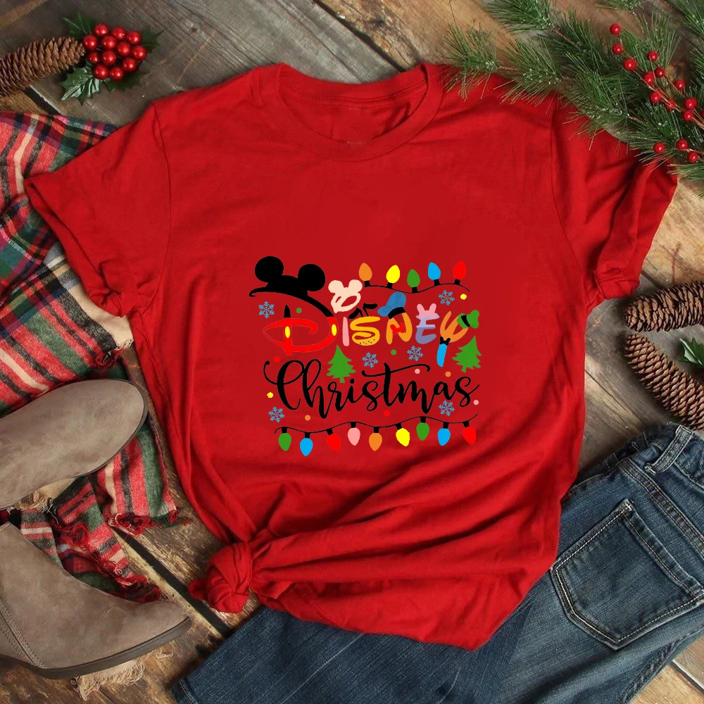 

Disney Christmas Dad Mom Kids Family Matching Clothes Fashion Trend Xmas Vibes T-shirt Red Women Blouses 2022 New Baby Onesies