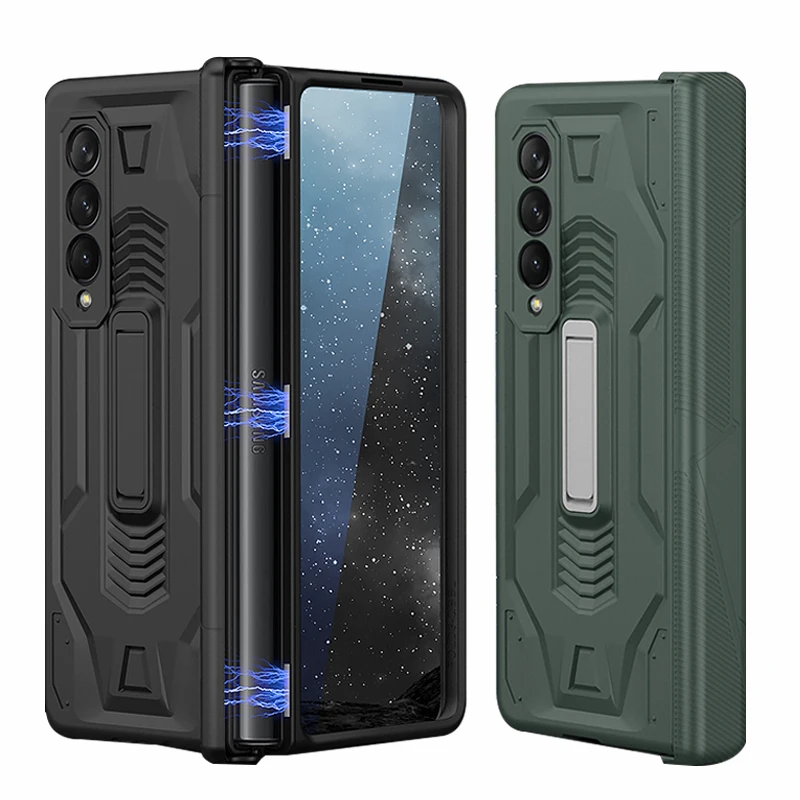 

For Samsung Galaxy Z Fold 3 5G Case Magnetic Hinge Holder with Front Screen Glass Armor Matte Shockproof Case For Z Fold3 Cover