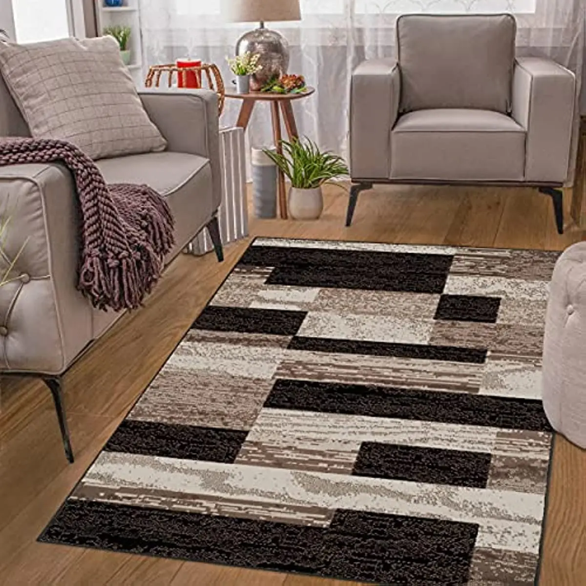 

Indoor Large Area Rug with Jute Backing for Bedroom, Dorm, Living Room, Entryway, Perfect for Hardwood Floors - Rockwood,4' X 6'