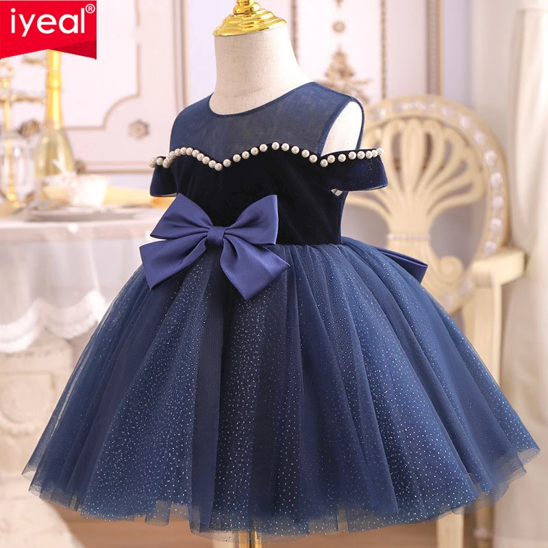 

IYEAL Children Girls' Blue Dress 2023 New Little Host Piano Performance Dress Girl's 1st Birthday Party Princess Dress