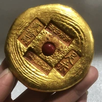 antique gilt copper ingot inlaid gemstone ancient coins collection souvenirs home crafts