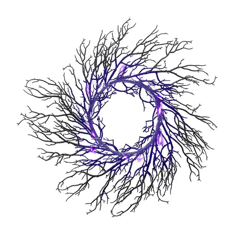 

Halloween Wreath With Lights Spooky Skull Wreath Light Up Low Power Decorative Wall Decor Battery Powered Hangable Garland For