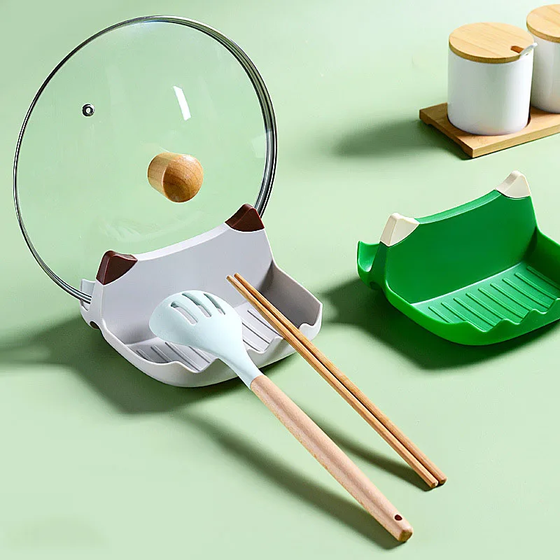 

Pan Cover Shelf Kitchen Spoon Holders Fork Spatula Rack Organizer Plastic Pot Lid Chopsticks Rest Non-slip Pad Kitchen Utensil