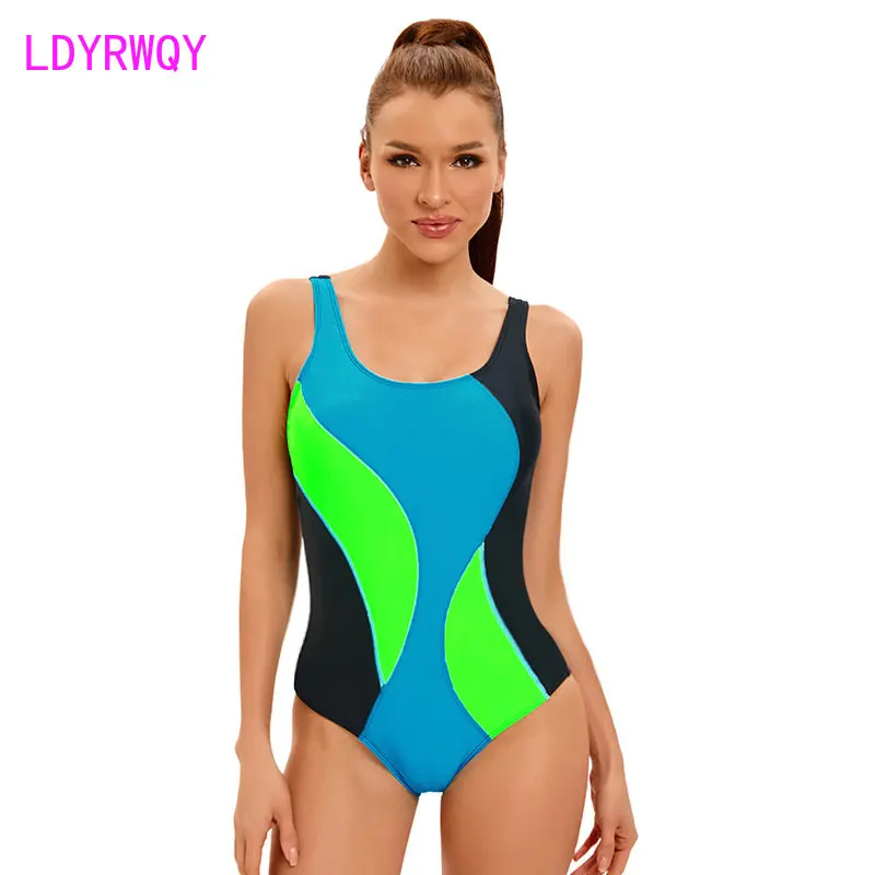 

Новый спортивный слитный купальник с цветными блокировками для женщин в Европе и Америке, сексуальное бикини с открытой спиной и вырезами