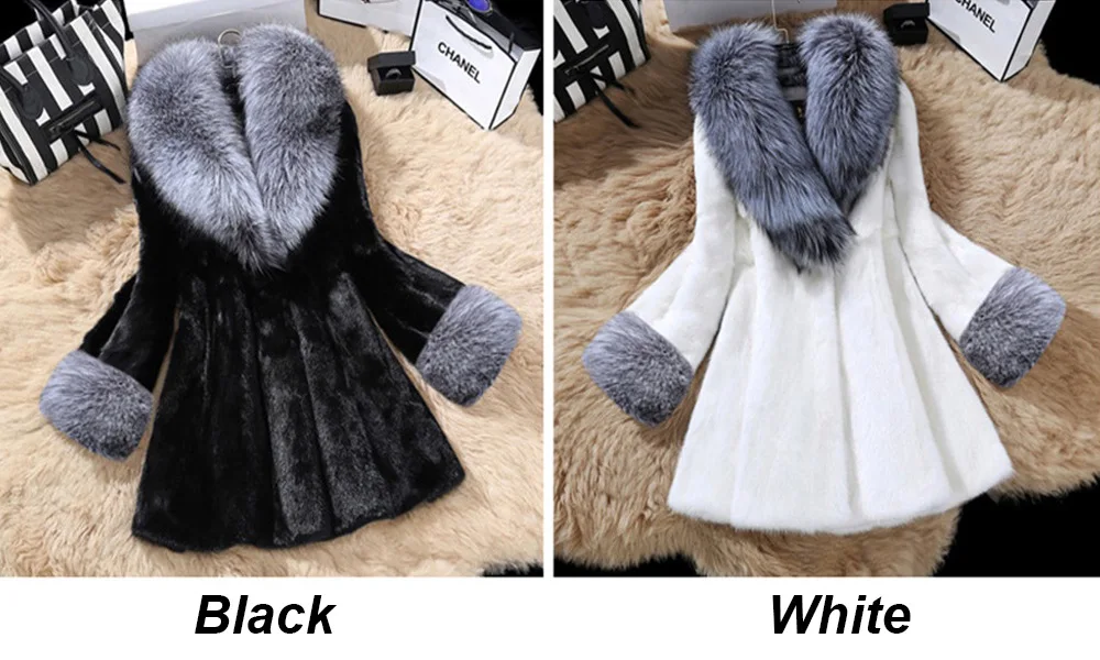ICCLEK Imitation mink length coat women's autumn and winter fashion fox fur collar top women's slim large imitation fur coat
