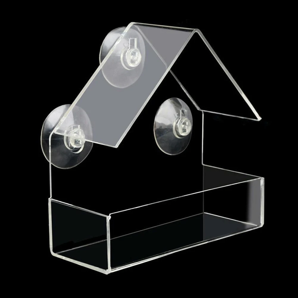 

Outdoor House Shape Food Tray Garden Decor With Suction Cups Window Bird Feeder Clear Acrylic Gift Pet Supplies Balcony Finches