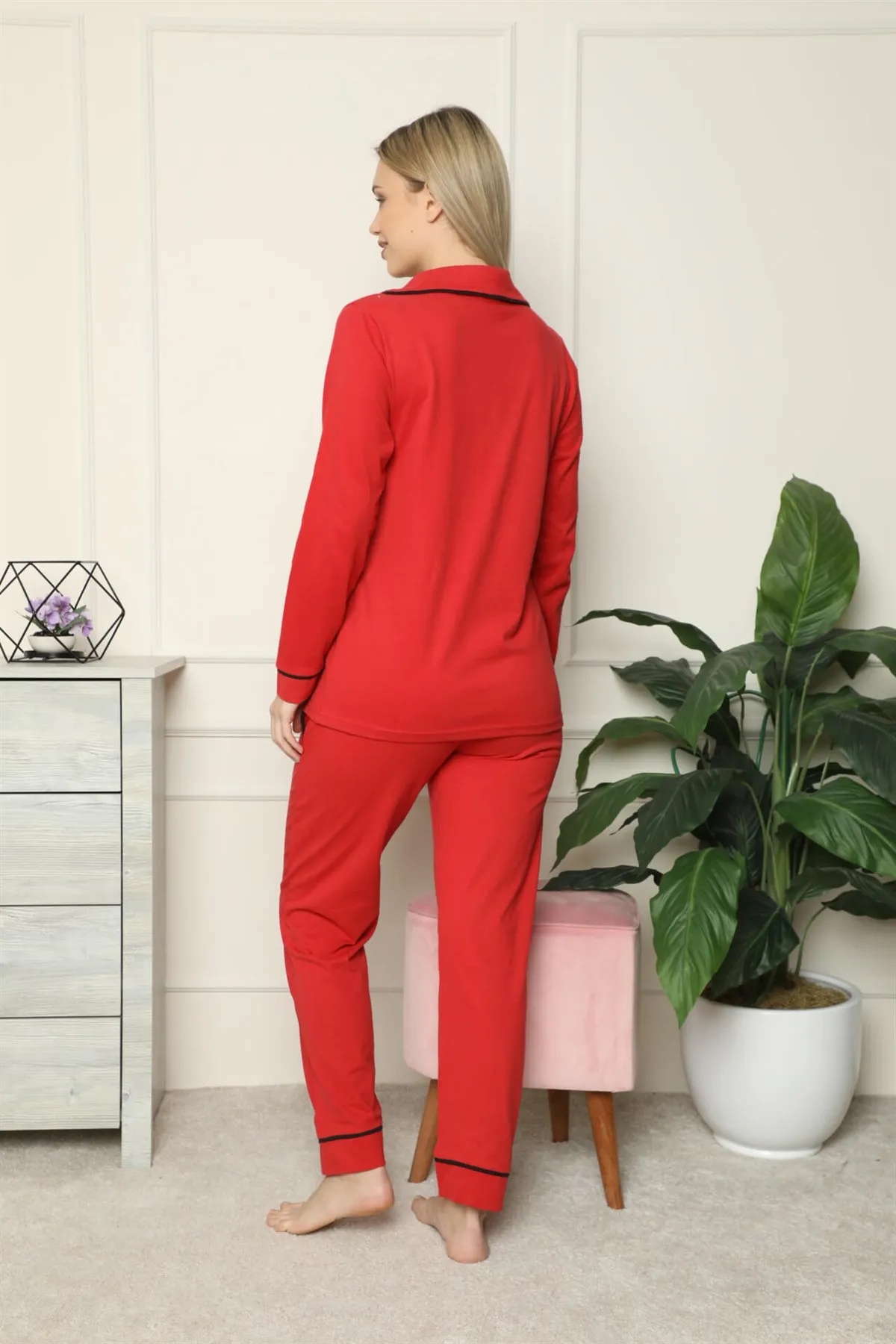 

Fashion Cartoon Women 'S 100 Cotton Combed Cotton Front Button Long Sleeve Pajamas Suit 2714