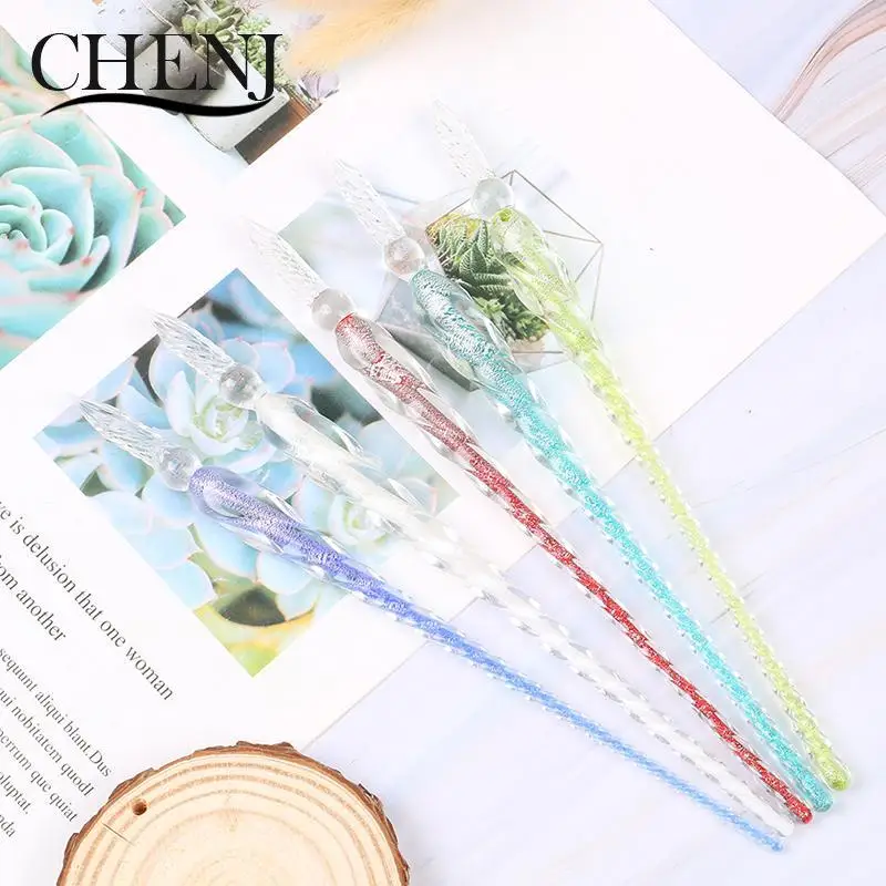 

1 Pc Crystal Glass Dip Pen Set Non-carbon Ink Fountain Signature Pen Writing Tools Soda Lime Glass Pen