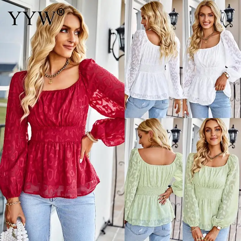 

2022 Fashin Women'S Long Sleeve Shirt Polyester Slim Blouses Statement Different Size For Choice Lace Printed Western Style
