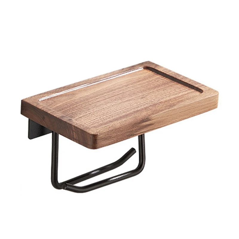 

GTBL Toilet Paper Holder Wall Mount Black Walnut Tissue Holder Creative Solid Wood Paper Roll Holder Phone Holder