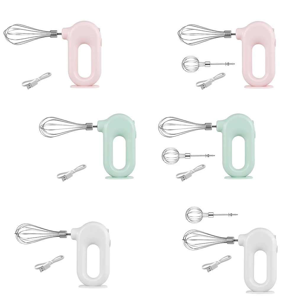Egg Whisk Handheld Adjustable Kitchen Cream Frother Electric Rechargeable Egg Mixer Blender  Pink  Double Sticks
