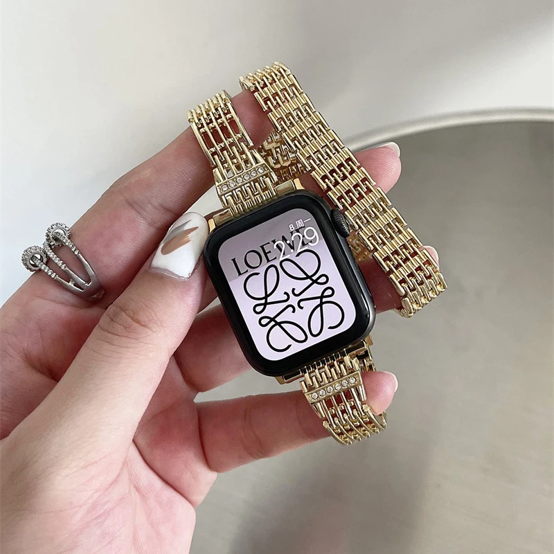 Double Tour Strap for Apple watch band 7 45mm 41mm 44mm 42mm 40mm 38mm Stainless steel bracelet Iwatch series 6 5 4 SE watchband