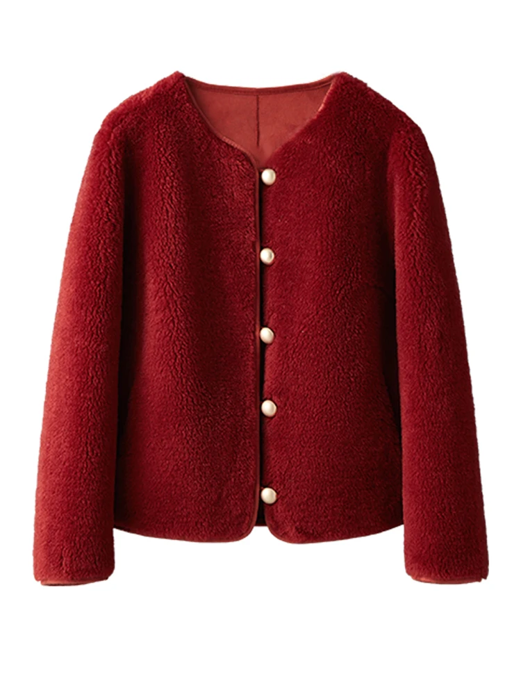 High Sense 00% шерсть ягненка мех интегрированное короткое пальто женское маленькое 2024