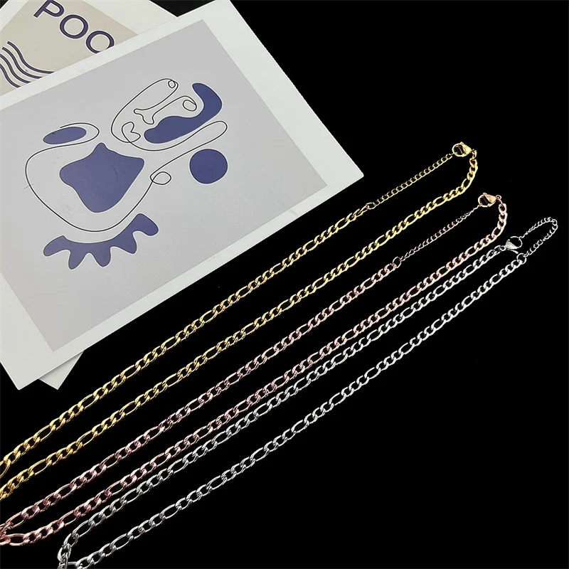 

Stainless Steel Figaro Chain Necklace Long Hip Hop for Women Men on The Neck Fashion Jewelry Gift Accessories Silver Necklace