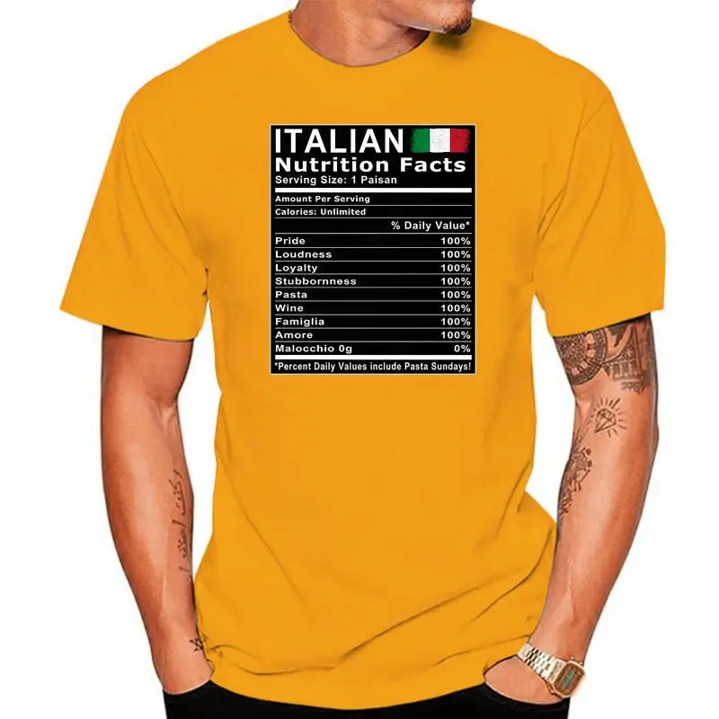 

Italian Nutrition Facts Fashion Men and Woman T Shirt Free Shipping Top Tees Custom Any Logo Size Hip Hop T Shirt