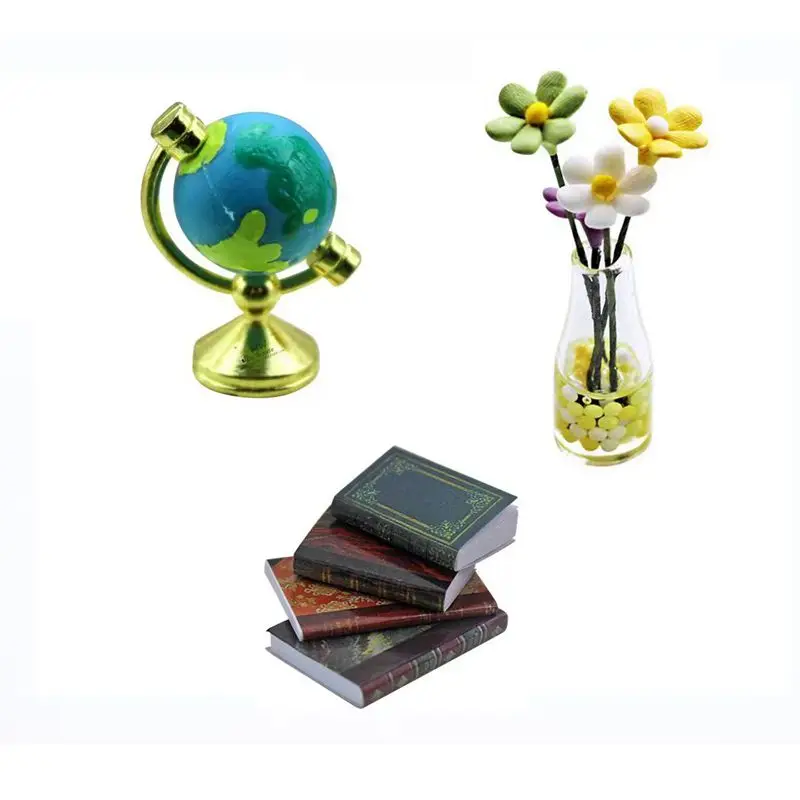 

Kawaii Funny Miniature 3 Items/Lot Kids Toys Dollhouse Furniture Book Flower Decoration Mini Doll Stuff For Barbie Children Game