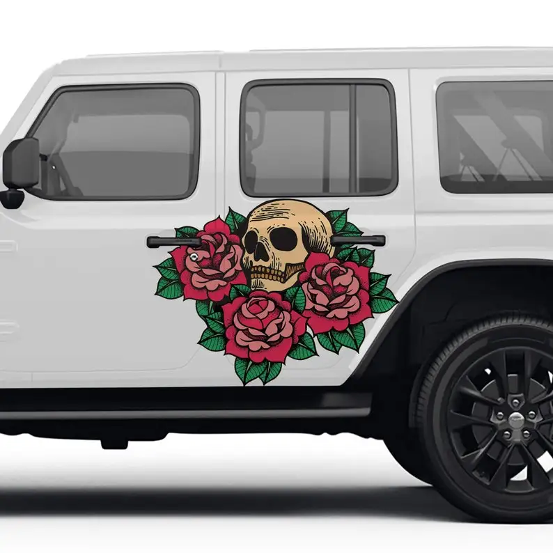 

Skull and Roses Car Decal Livery, 2 Piece Set, Limited Edition, Exclusively Designed In-house and Printed on Premium Vinyl