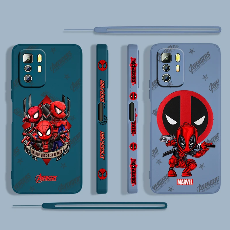 

Marvel Deadpool Hero Cartoon For Xiaomi Redmi Note 11 11S 10 10S 9 9S 9T 8 8T 7 5 Pro 4G 5G Liquid Left Rope Phone Case Fundas