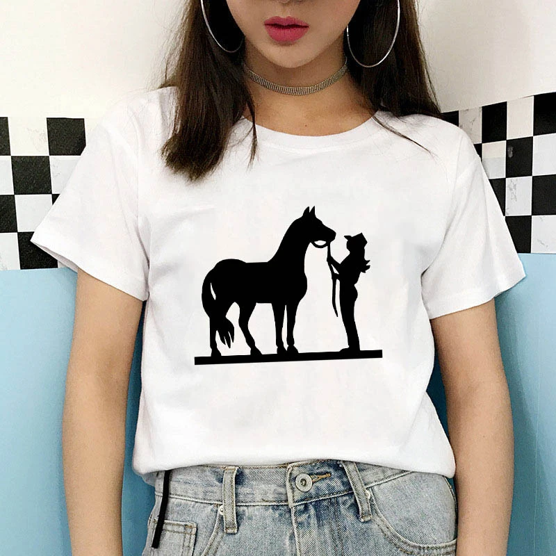 

Women T-shirt Horse Graphic Print T Shirt Women Short Sleeve O Neck Loose Aesthetic Tshirt Tee Tops Female Clothes 29306