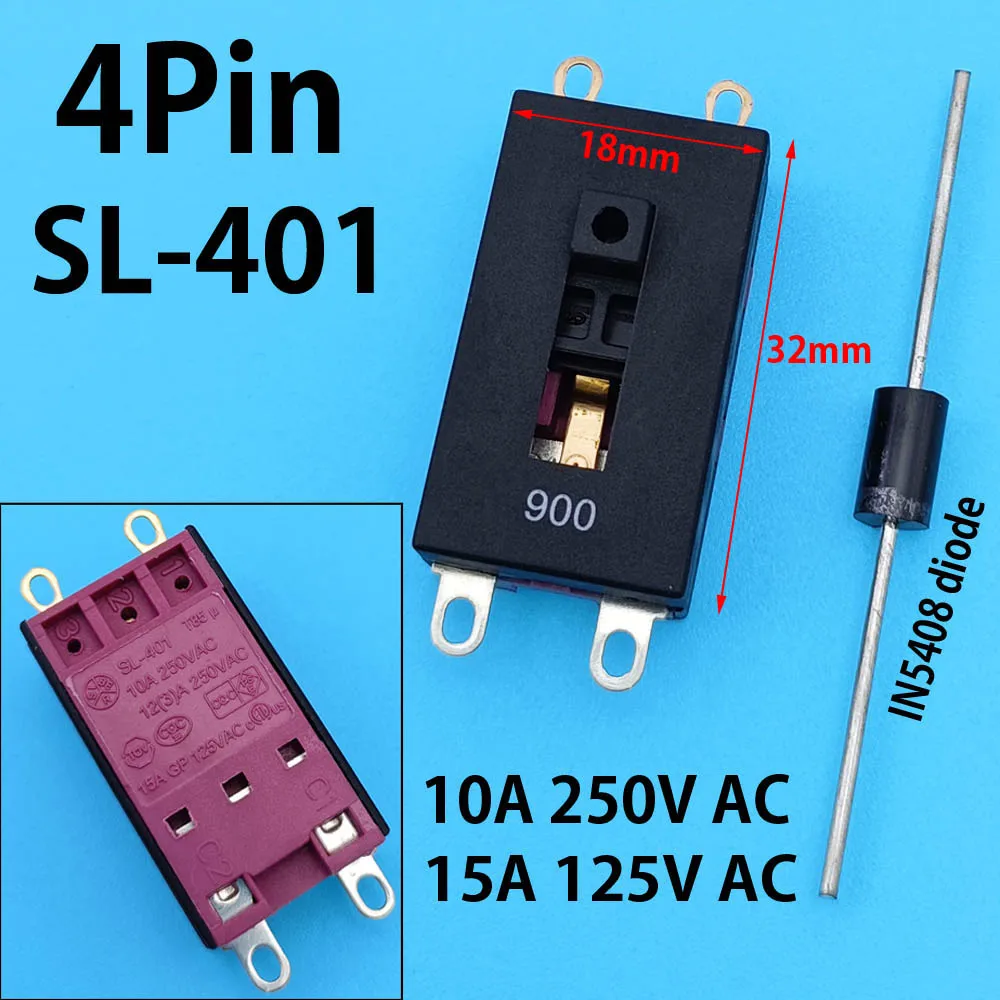 4-контактный 5-контактный переключатель фена SL-401, 3 передачи, тумблер осушителя воздуха, разъем, аксессуары для обслуживания фена, 10 А, 250 В переменного тока