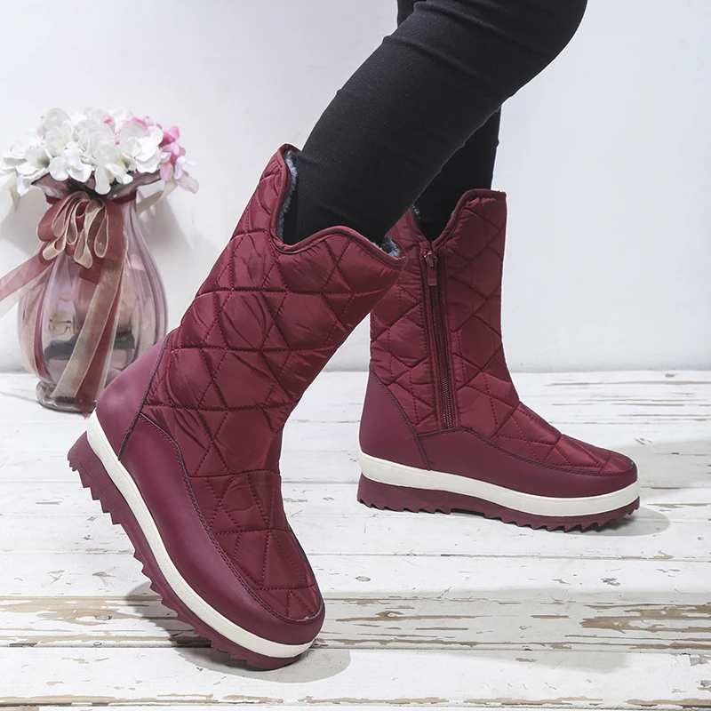 

Women's Boots Free Shipping Platform Boots with Bright for Women Shoes Woman Winter Fashion Wedges Round Toe Thermal Snow Boots