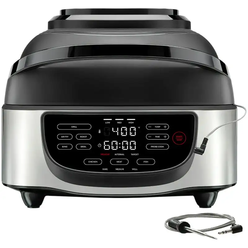 

Air Fryer + Indoor Grill with Cooking Thermometer Air Fry Grill Roast Bake Broil