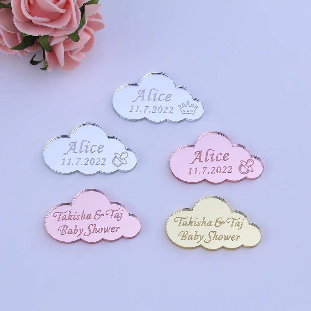 

30pcs Personalized Tag Engraved Mirror Acrylic Love Clouds Wedding Table Party Name Baby Baptism Decoration Favors Custome Gift