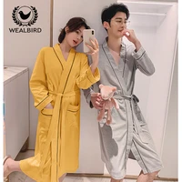 spring and summer new couples robe pure cotton sex appeal pure color bathrobes for man and women