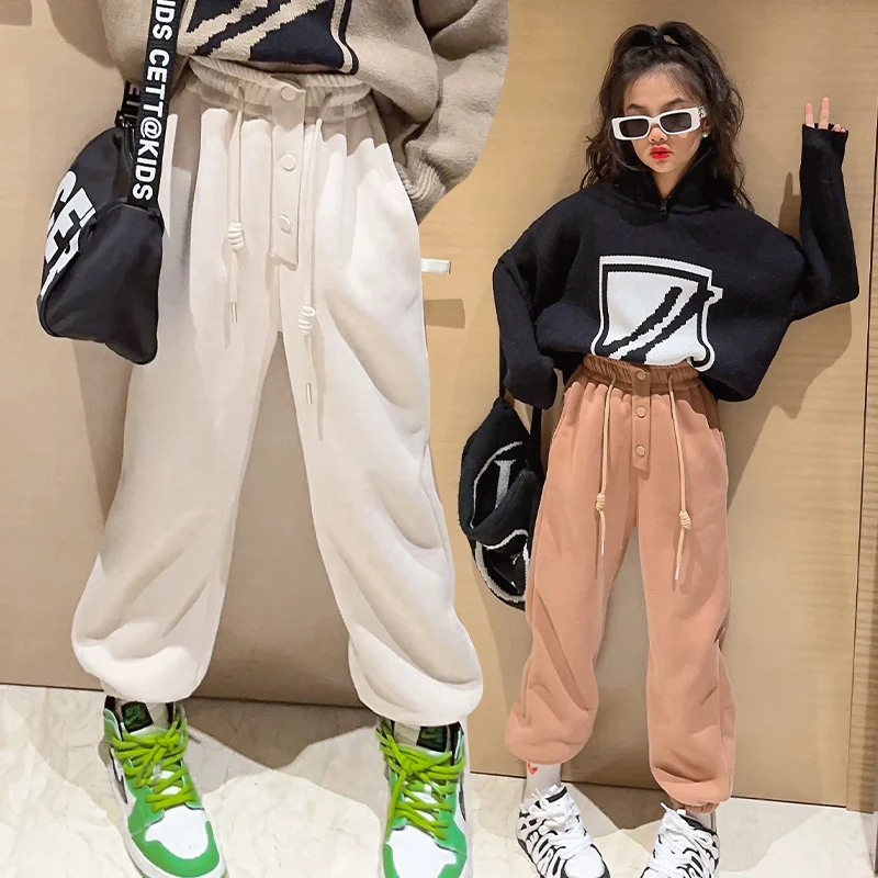 

Girls' plush toilet pants 2022 winter new style children's middle big ocean net red alpaca leisure sports pants trend