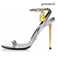 new style sexy women sandals metallic ankle lock sandal gold heel shoes padlock high heels stiletto fashion sandal shoes