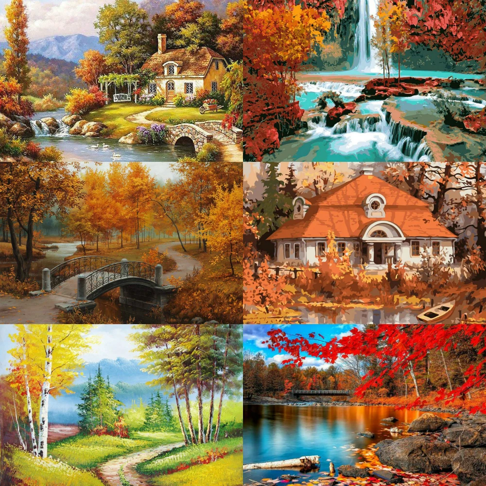 

Autumn Landscape DIY Painting By Numbers Modern Wall Art Picture Acrylic Coloring Wild Scenery Paint On Canvas For Home Decor