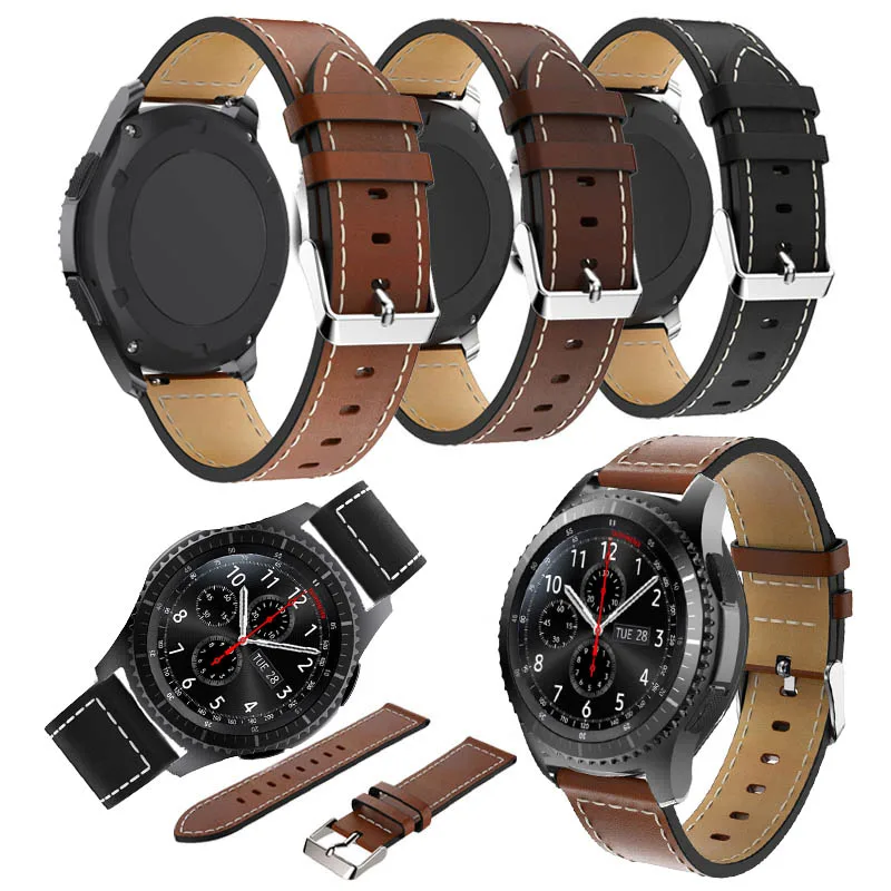 

Ремешок из натуральной черной кожи для Samsung Gear S3, классический спортивный браслет для Samsung Galaxy Watch 46 мм pace lite