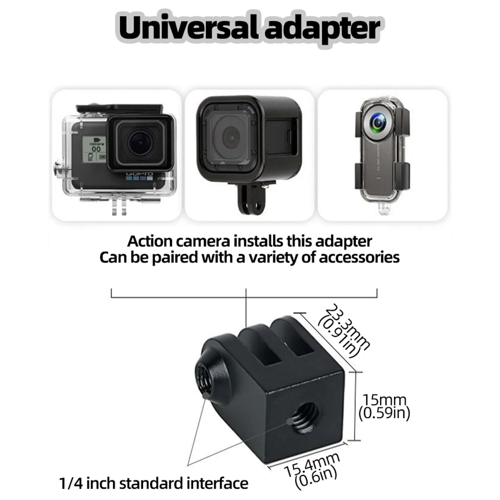 Алюминиевый мини-адаптер для штатива GoPro с резьбой 1/4 дюйма Hero 13 12 11 10 Insta360 X4 X3 DJI