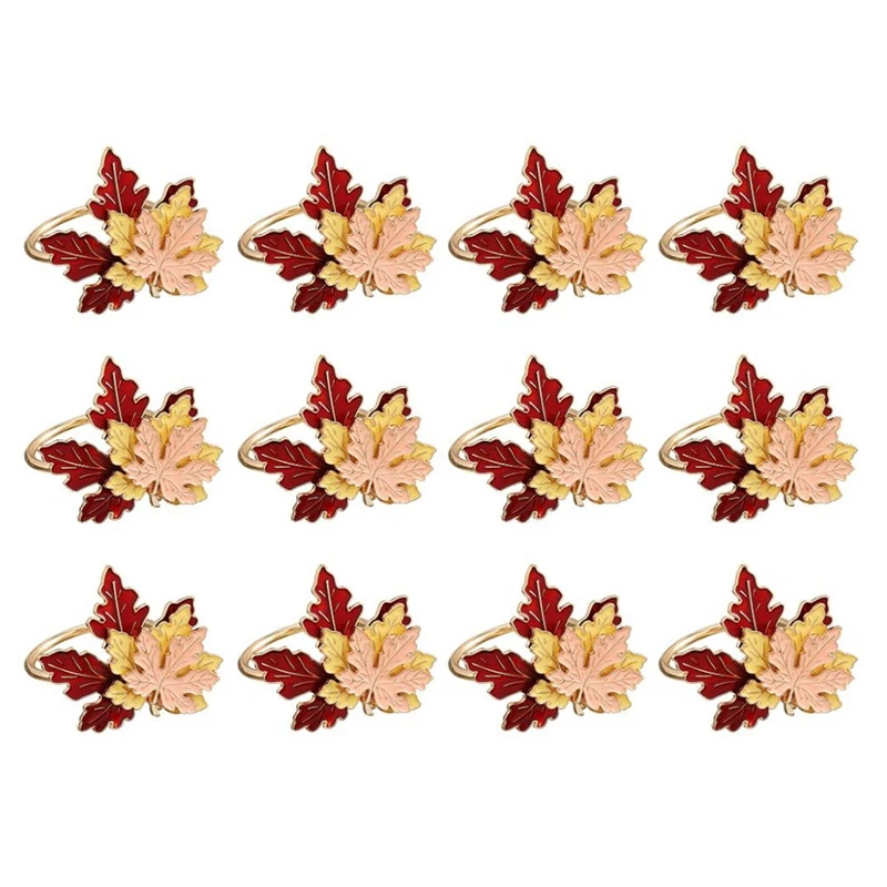 

HOT-12 Pcs Maple Leaves Napkin Rings,Napkin Rings Holders,For Christmas,Birthday,Wedding,Party,Dinner Table Decor,Etc