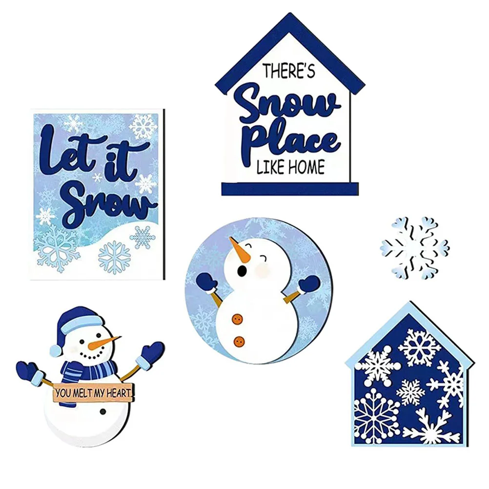 

1 Set of Wood Xmas Tiered Tray Decor Household Wooden Decoration Tabletop Wood Winter Sign Decor